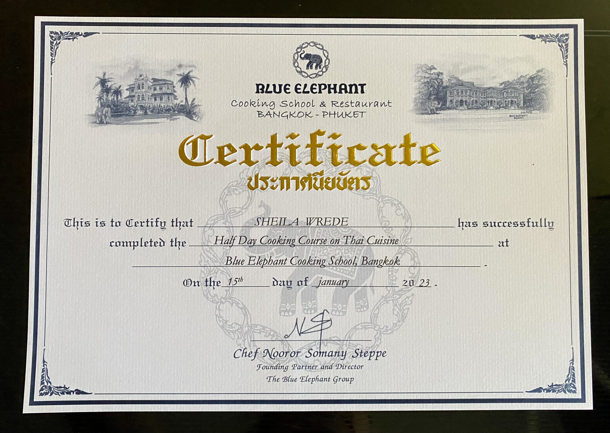 Blue Elephant Cooking Certificate